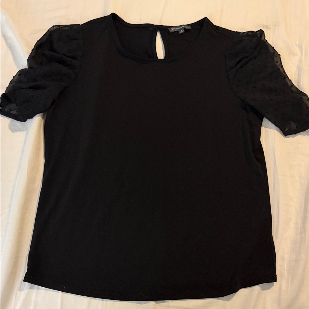 Adrianna Papell Black Sheer Sleeve Blouse